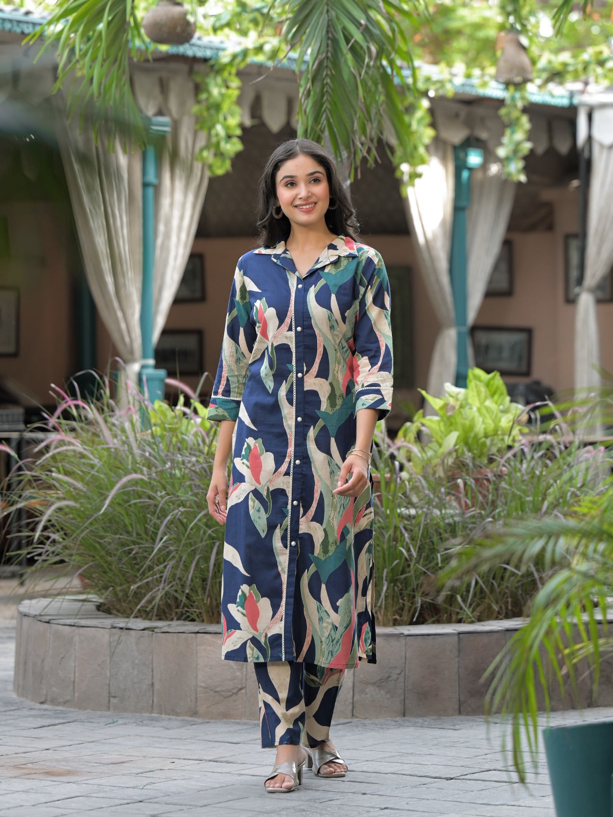 Smart cotton co ord in blue