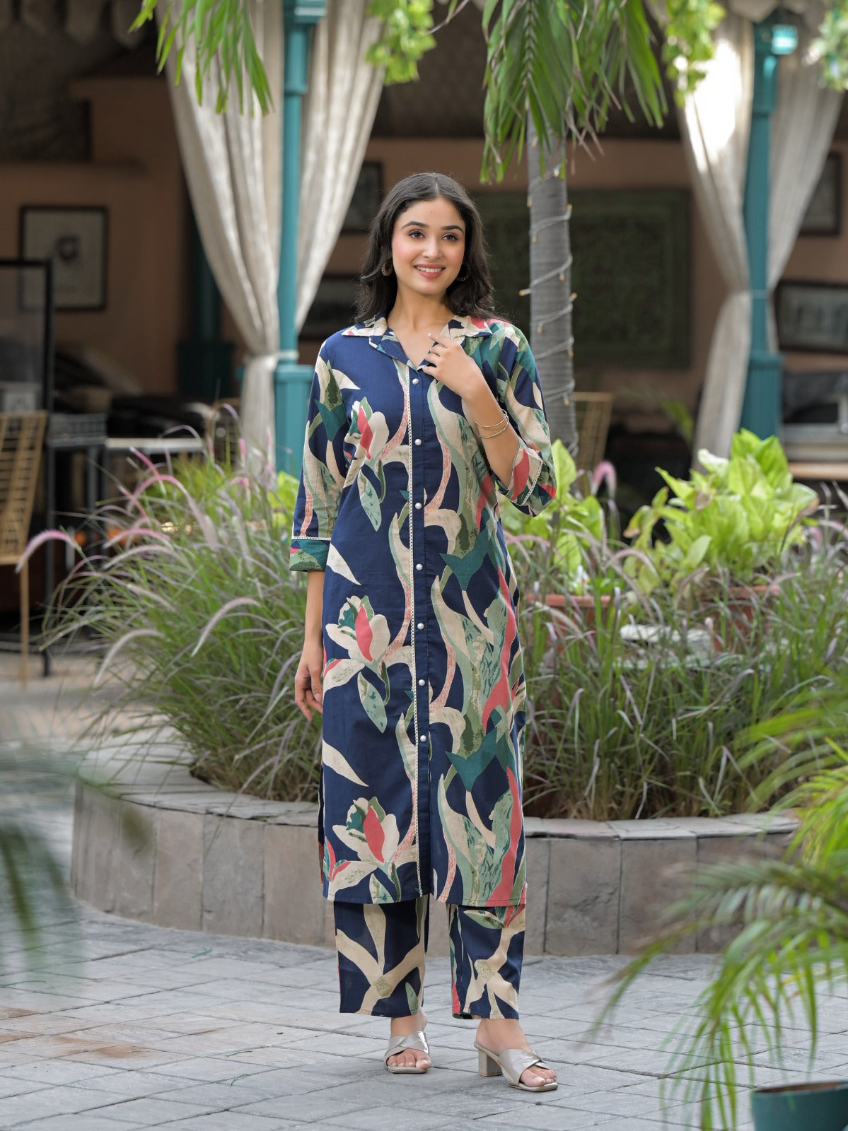 Smart cotton co ord in blue