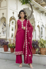 Pure cotton embroidered suit paired with Mul cotton dupatta in pink