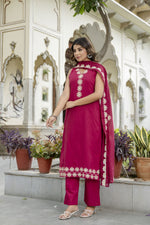 Pure cotton embroidered suit paired with Mul cotton dupatta in pink