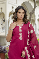 Pure cotton embroidered suit paired with Mul cotton dupatta in pink