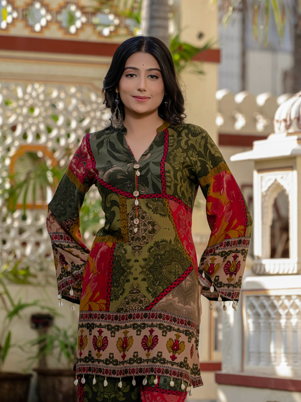 Heavy rayon digital printed co ord with shell detailing