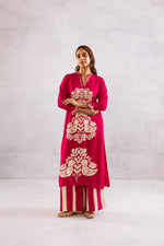 Super pretty love birds slub cotton with four pocket kurta pant in pink