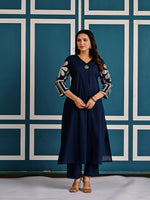 Cotton embroidered kurta pant in blue