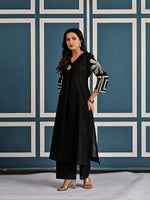 Cotton embroidered kurta pant in black