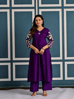 Cotton embroidered kurta pant in purple