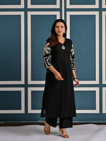Cotton embroidered kurta pant in black