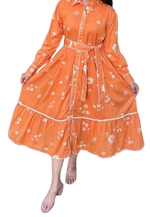 Pure cotton lining belt dress in rust