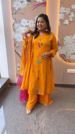 Gorgeous Mul Chanderi with gotta detailing suit set in orange