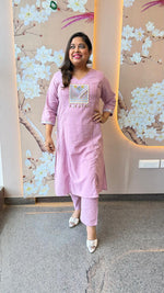 Restocked !! Powder pink cotton with applique work kurta pant !!