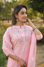 Pure Mul cotton embroidered pink lining suit set