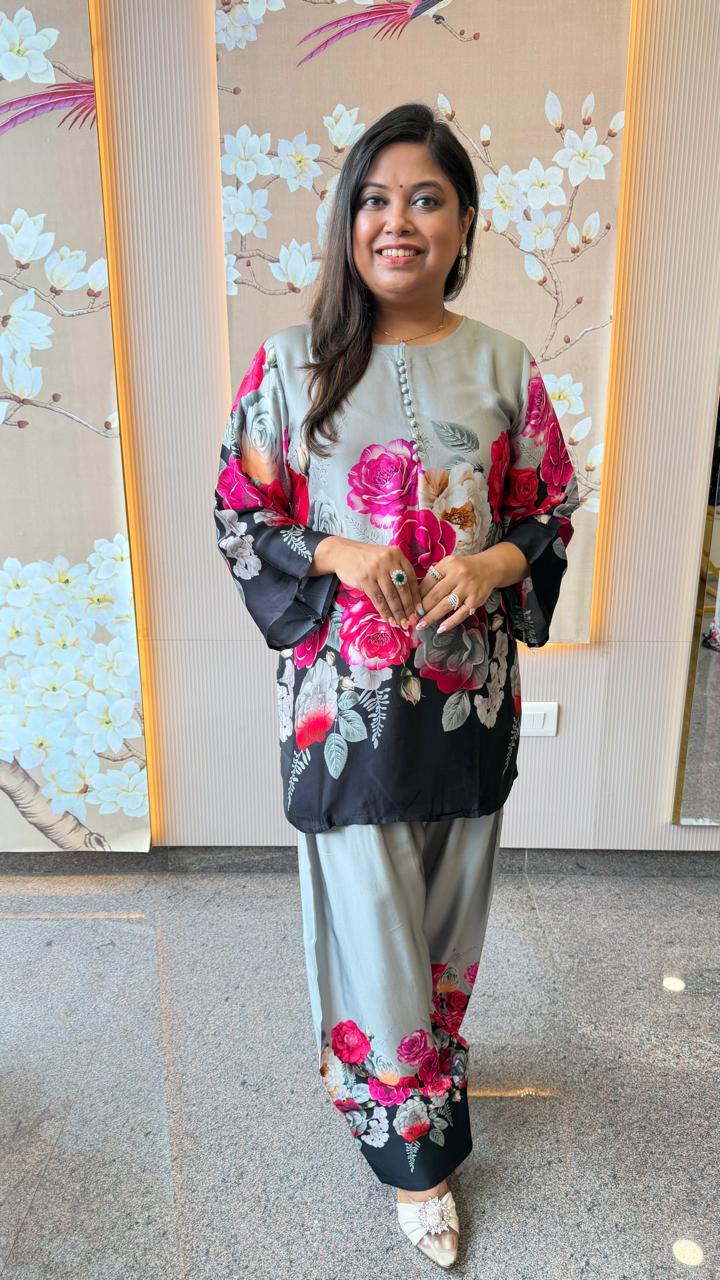 Satin silk digital printed farshi salwar suit set