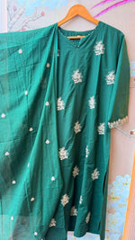 Pure cotton embroidered suit set in green