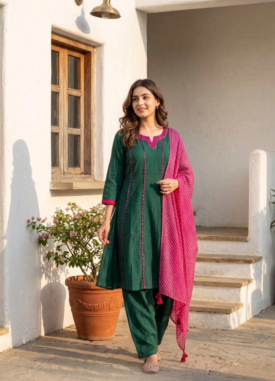 Pretty Mul chanderi farshi salwar paired with Kota doria dupatta