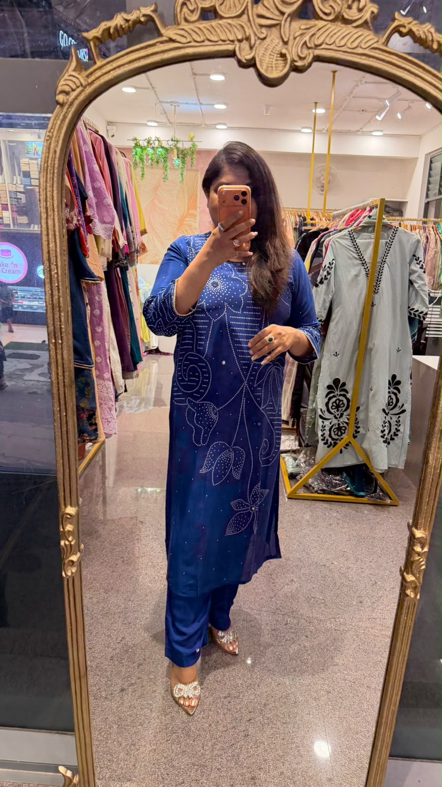 Pure Mul silk bandhani real mirror kurta pant