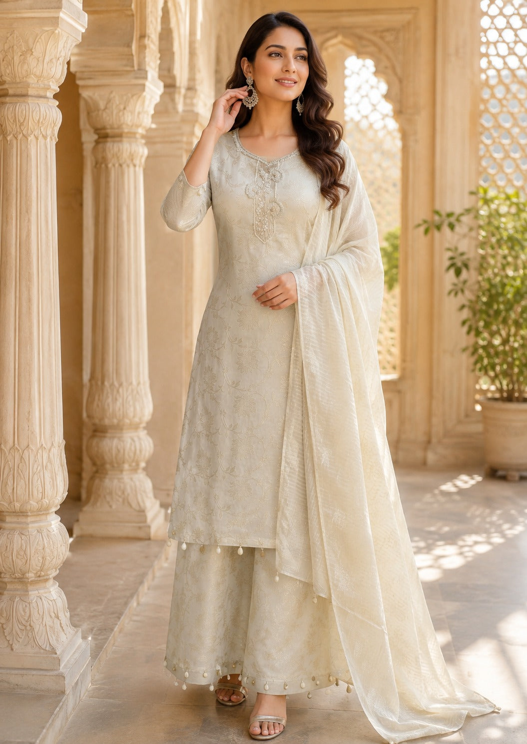 Premium jacquard tissue Banarasi weaving full suit set