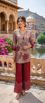 Pure crepe designer Co ord set in red