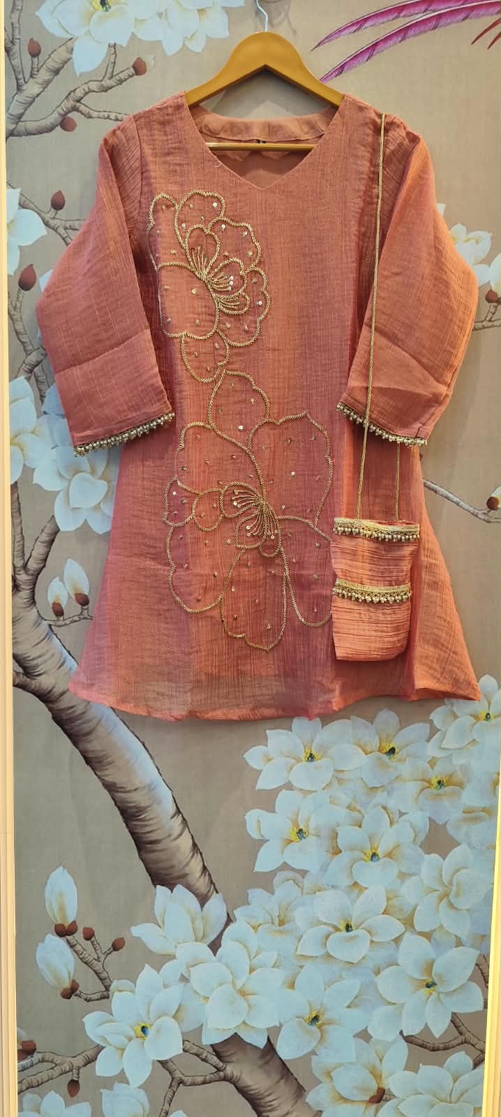 Premium zari detailing salsa fabric co ord in pink