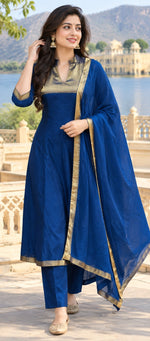 Pure Banarasi Mul chanderi in blue