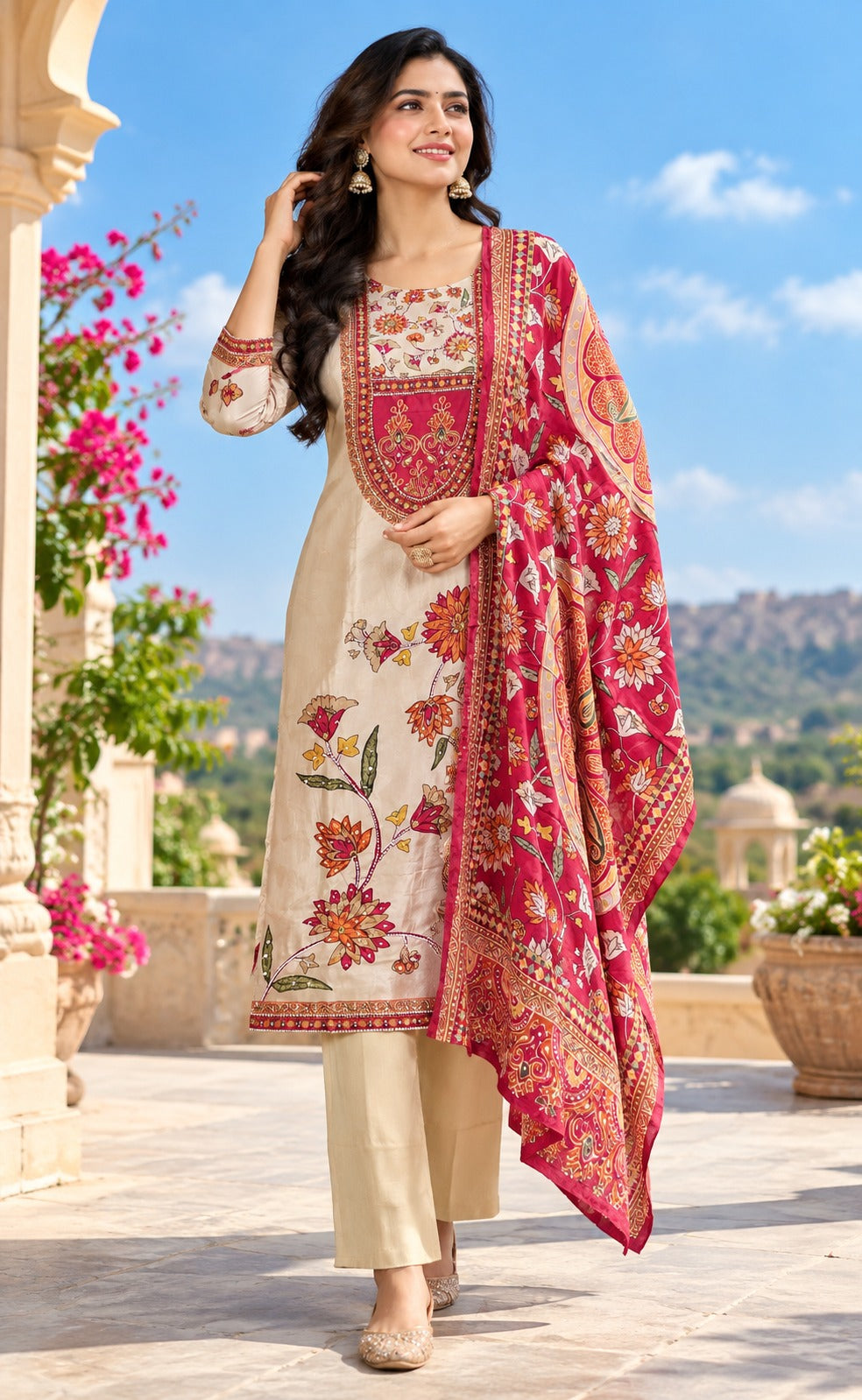 Pure crepe Kalamkari suit set with lining