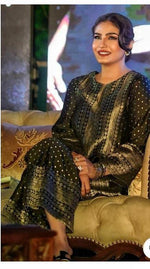 Celebrity special ! Premium orgenza co ord set in green full Banarasi weaving (true to size )