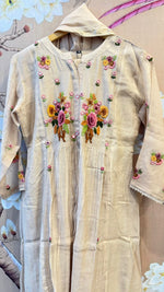 Super pretty embroidered Mul Chanderi suit set in hottest selling chikoo colour