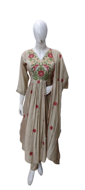 Pretty embroidered Mul Chanderi suit set