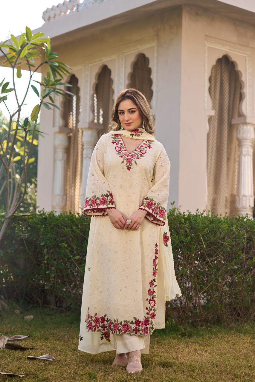 Designer cotton fully embroidered suit set