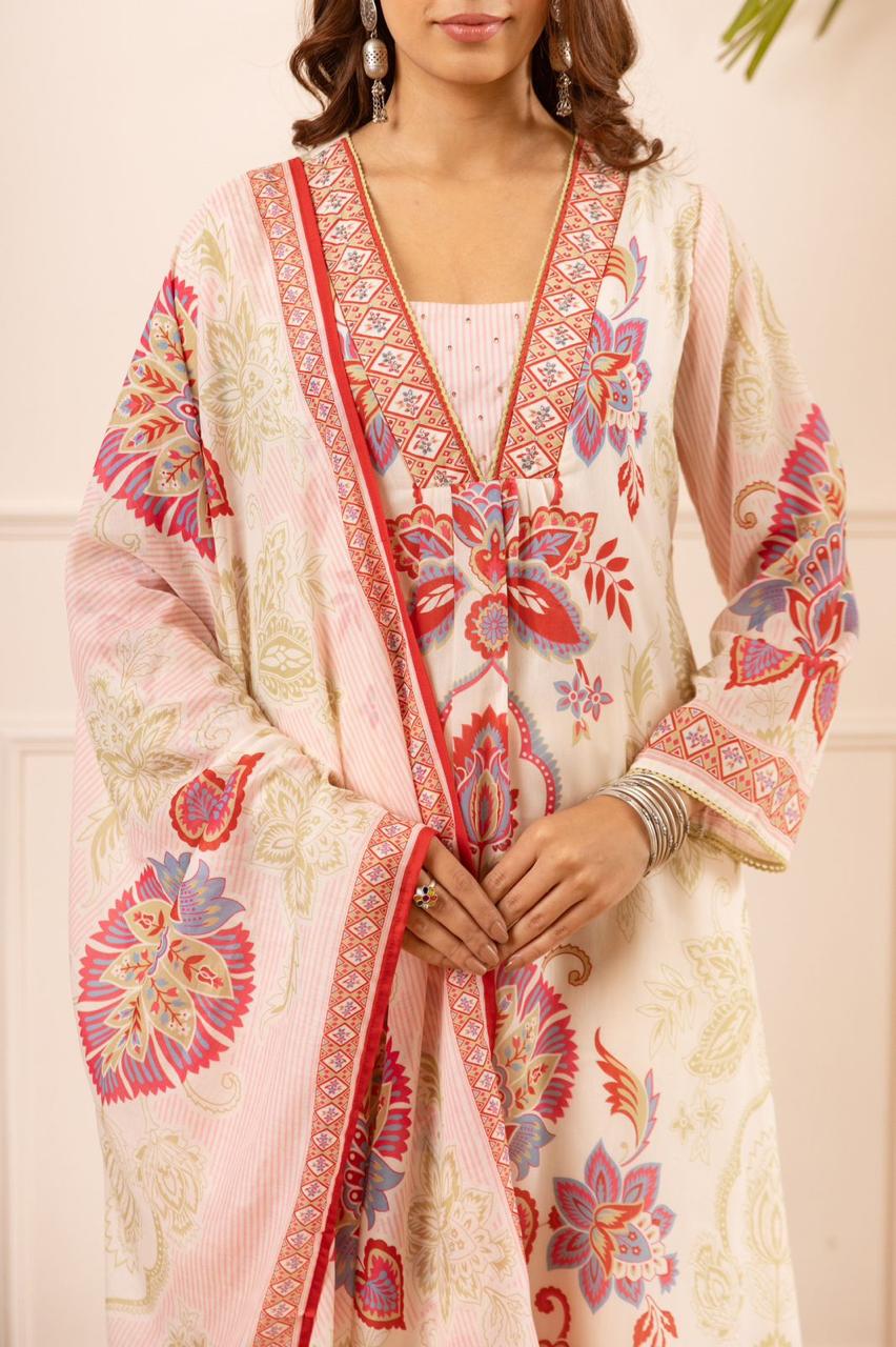 Mul digital printed V neck mul lining full set