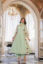 Premium applique work Mul cotton suit set in mint green