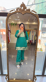 Celebrity special ! Premium orgenza co ord set in green full Banarasi weaving (true to size )