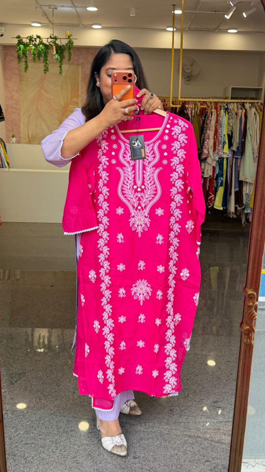 Mul cotton chikankari pink lining suit set