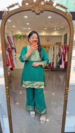Celebrity special ! Premium orgenza co ord set in green full Banarasi weaving (true to size )
