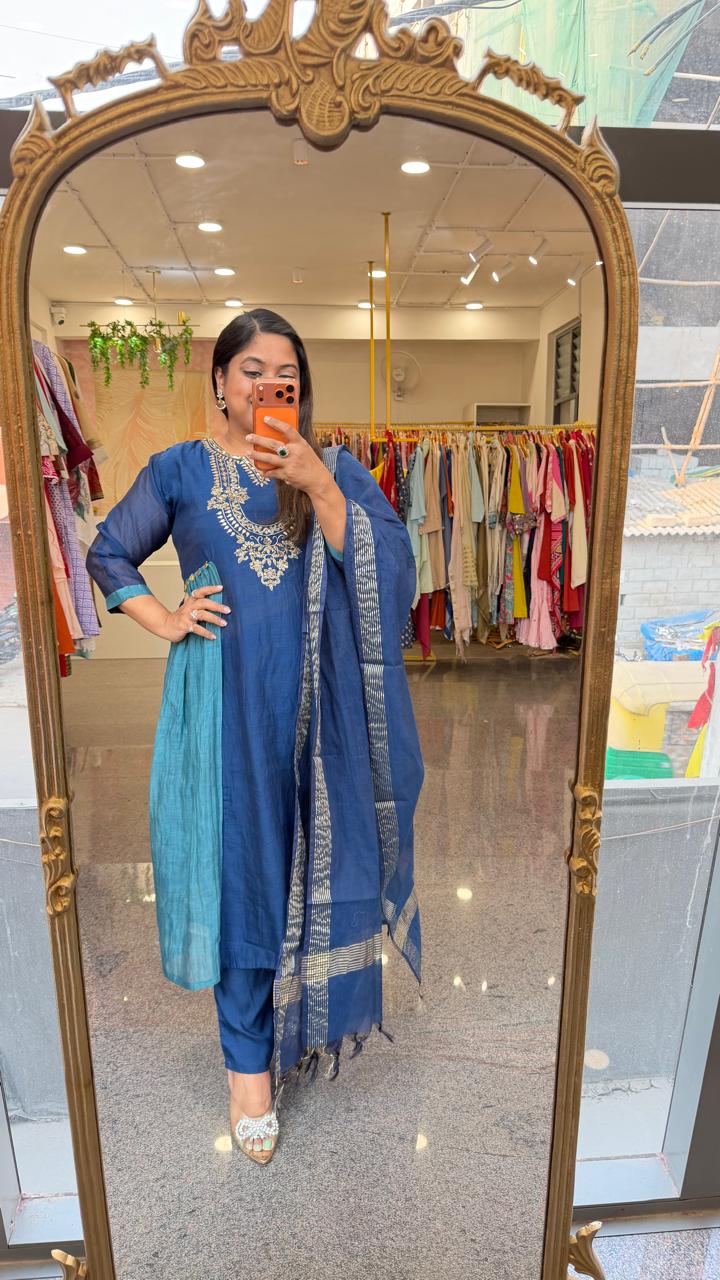 Pure Banarasi two tone Mul chanderi suit set