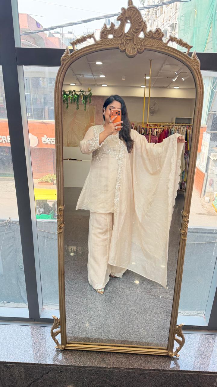 Premium Mul chanderi with heavy hand work full suit set