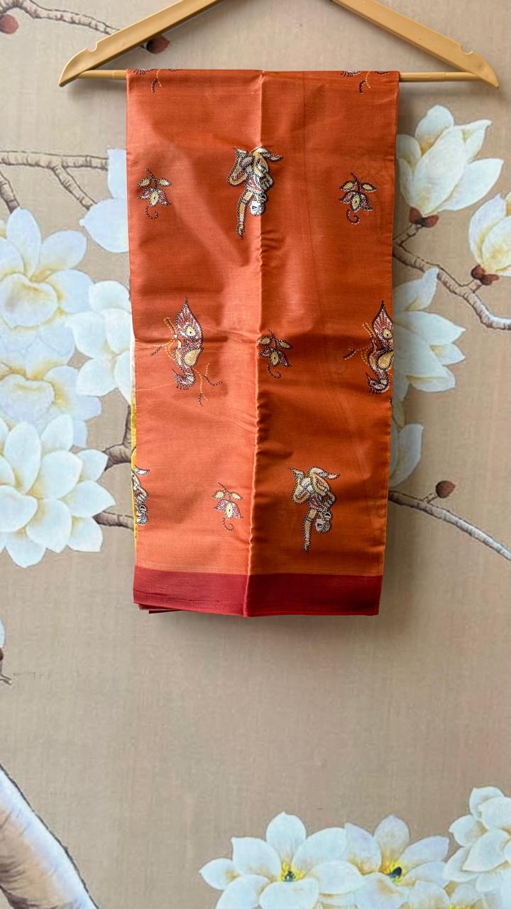 Madhubani art bamboo fibre saree