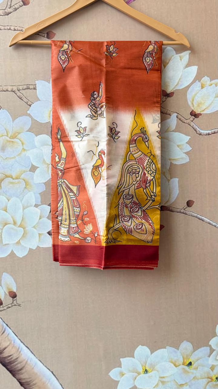 Madhubani art bamboo fibre saree