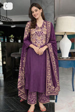 Pretty cotton digital printed full suit set in purple comes with pocket in both kurta n pant