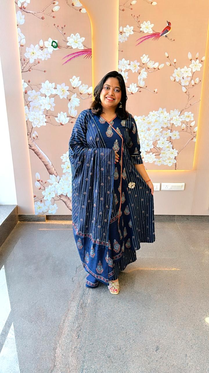Pretty cotton angrakha pattern full suit