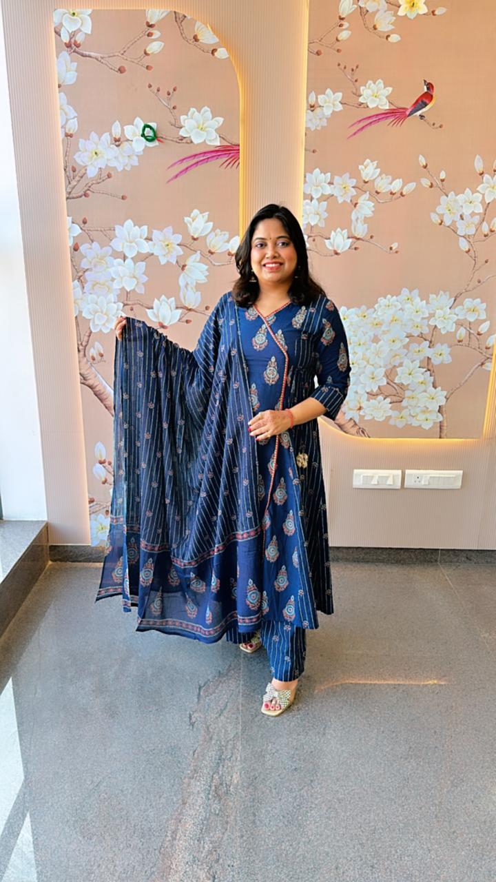 Pretty cotton angrakha pattern full suit