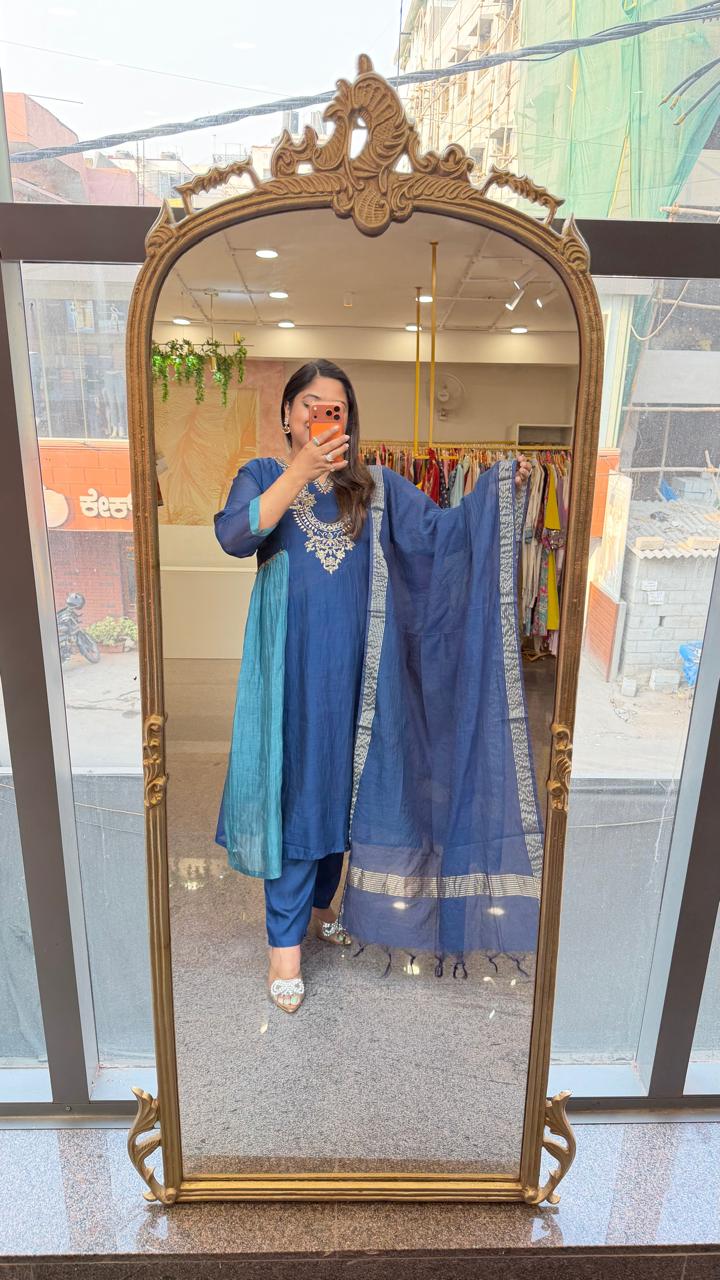 Pure Banarasi two tone Mul chanderi suit set