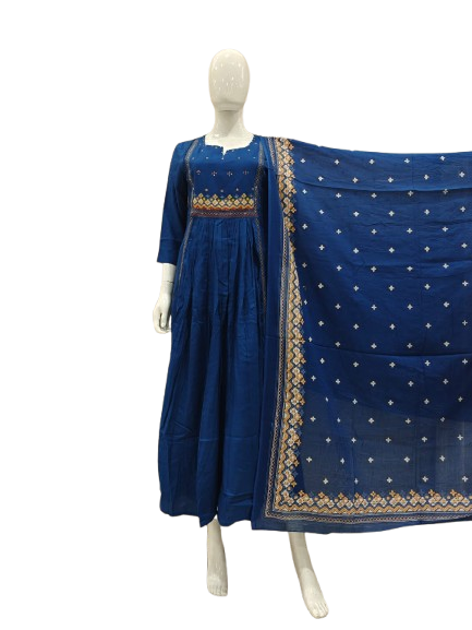 Blue colour beautiful full suit set in rayon