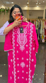 Mul cotton chikankari pink lining suit set