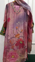 Shimmer tissue digital printed Full Suit in wine