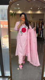 Pure cotton organza applique suit set in pink