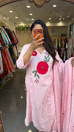 Pure cotton organza applique suit set in pink