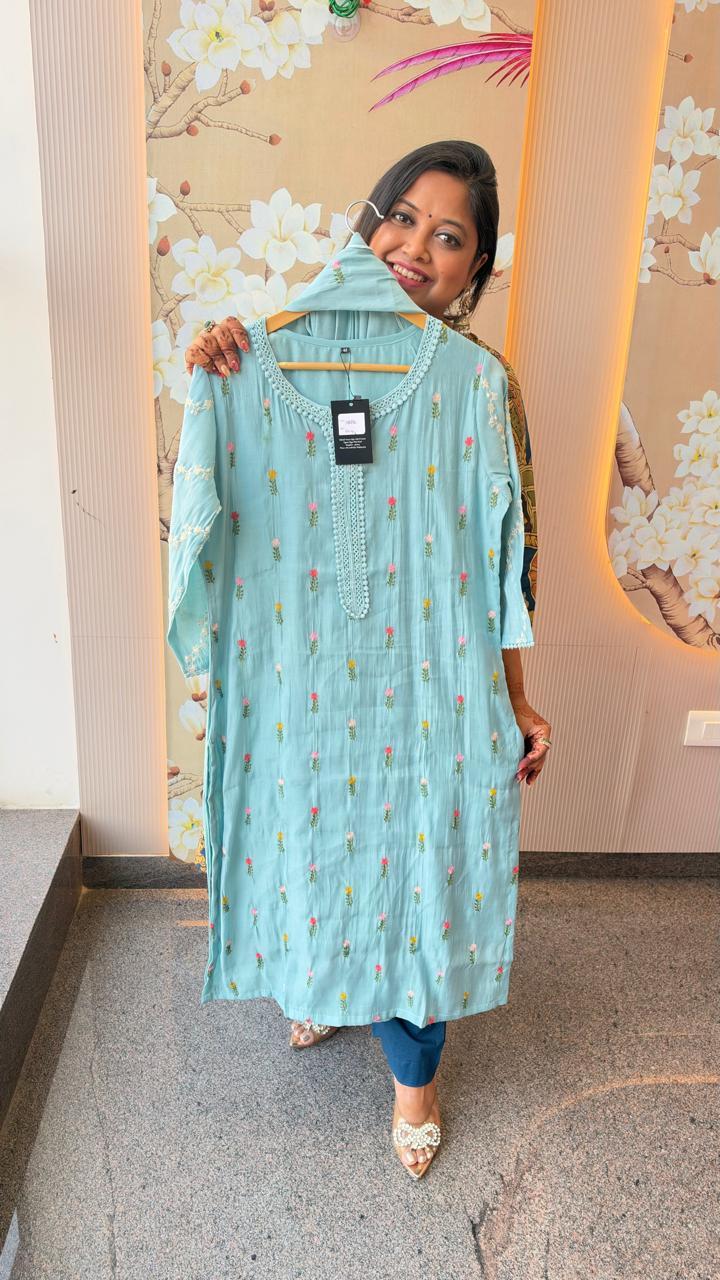 Wow Mul chanderi full suit set in blue