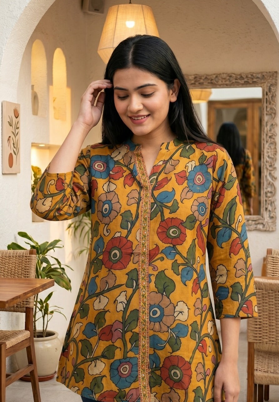 Super pretty Mul silk Kalamkari top in yellow