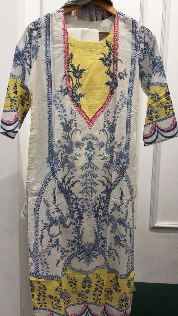 Pure cotton hand work full suit with linning 
