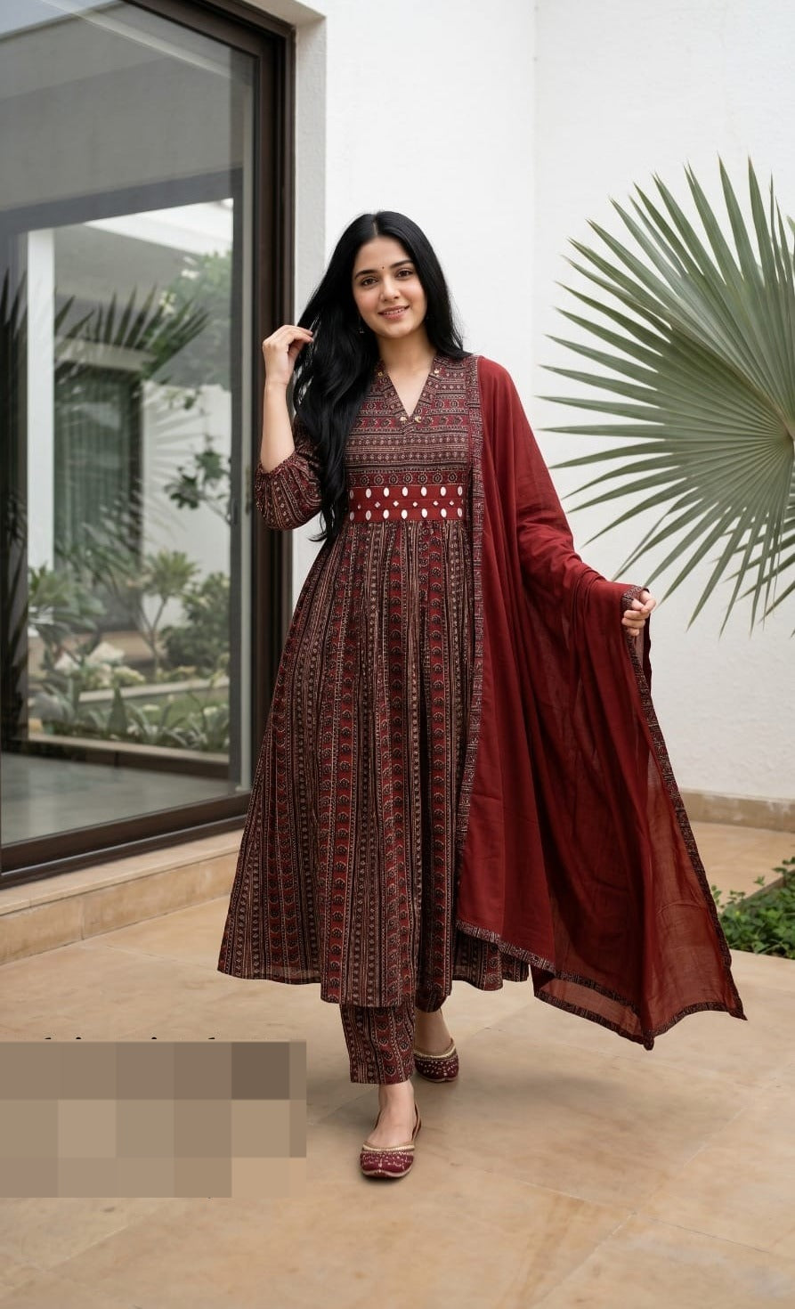 Super elegant ajrakh with real mirror designer cotton suit set